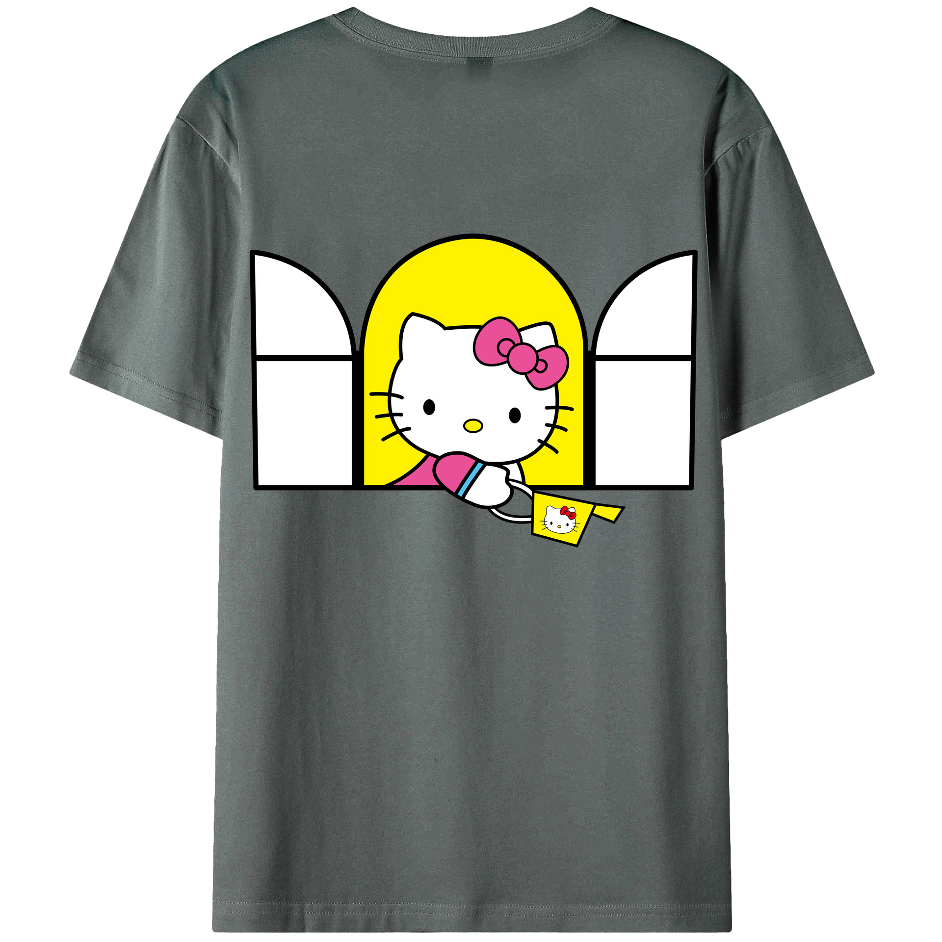 （画像用） Hello Kitty ハローキティ 綿100％ メンズ半袖Tシャツ（バックプリント） 通気性